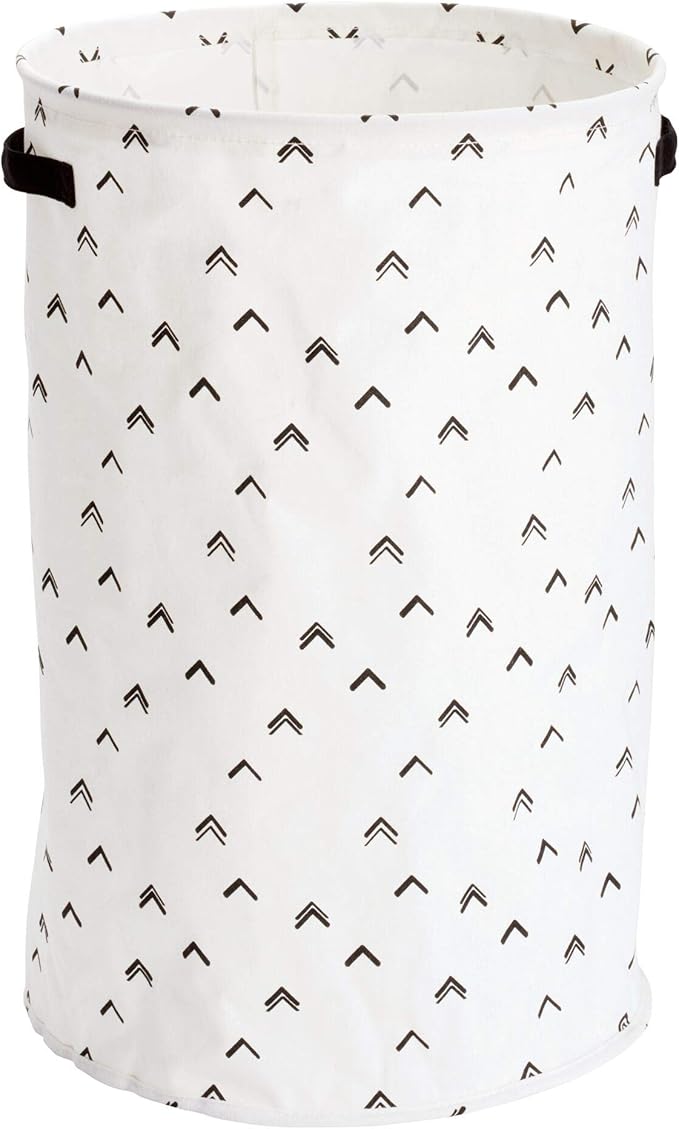 iDesign Arrow Fabric Round Storage Bin, Basket Container Mini Hamper with Dual Side Handles for Closet, Bedroom, Laundry, Clothing, Toys, Nursery - Black and White
