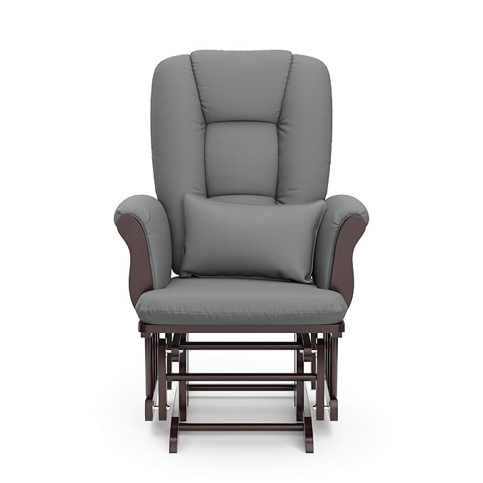 Storkcraft Tuscany Custom Glider and Ottoman with Free Lumbar Pillow (Espresso/Grey) - Cleanable Upholstered Comfort Rocking Nursery Chair with Ottoman