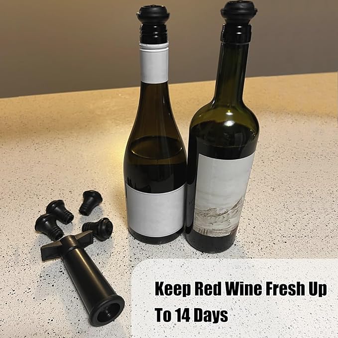 Wine Saver, Wine Vacuum Pump and 4 Stoppers, Wine Preserver, Accessories to Keeps Wine Fresh, Reusable Wine Sealer for Wine Bottles
