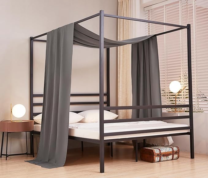 Akiky Linen Canopy Bed Curtains for Kid House Bed Montessori Canopy for Nursery Bed Canopy for Kids Child Toddler Adult Room Decoration(Full/Queen,Dark Gray)