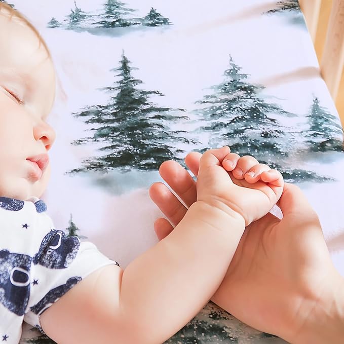 JISEN Fitted Crib Sheets 1 Piece Soft Breathable Baby Crib Sheets for Standard Crib and Toddler Mattress Baby Bed Sheets for Crib for Baby Boys Girls Neutral 28x52 Inch Woodland