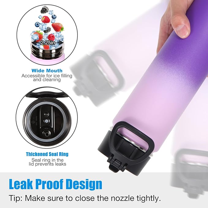 Volhoply 24oz Insulated Water Bottle With Straw Bulk 6 Pack,Metal Wide Mouth Water Bottles With Handle Keep Cold,Reusable Double Wall Thermos,Powder Coated Sport Bottle For Holder(Lavender,6 Count)