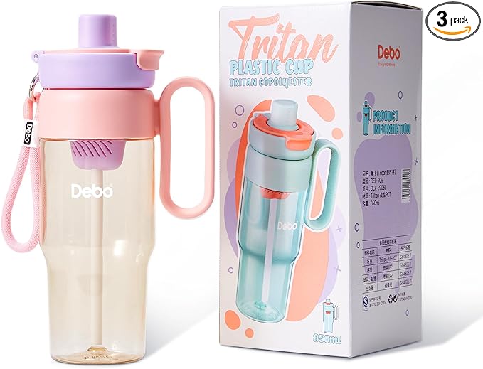 Water Bottle Tritan Material Safe for Health with BPA-Free Straw, Tea Infuser, and Portable Handle The iced coffee tumbler- Easy to Clean and Leakproof - Suitable for Hot and Cold Drinks. (Pink)
