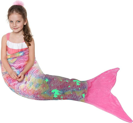 Catalonia Mermaid Tail Blanket for Girls, Glow in The Dark Mermaid Sleeping Bag, Unicorn Pattern, Gift Idea for Kids