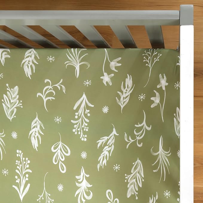 GRSSDER Stretchy Ultra Soft Jersey Knit Fitted Crib Sheets Set 2 Pack, Fits All Standard Crib Mattress Pads Safe and Snug, Stylish Botanical Olive for Baby
