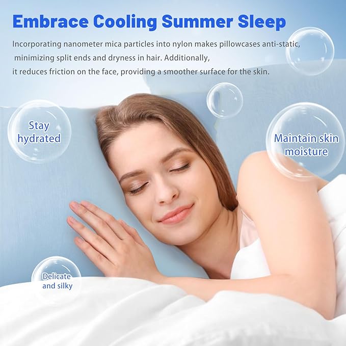 Cooling Pillow Cases for Hot Sleepers - Double Side Arc-Chill Q-Max>0.5 Cooling Fiber Cool Pillow Cases 2 Pack - Breathable Soft Cold Pillow Cases with Hidden Zipper (Blue, 20" x 26")
