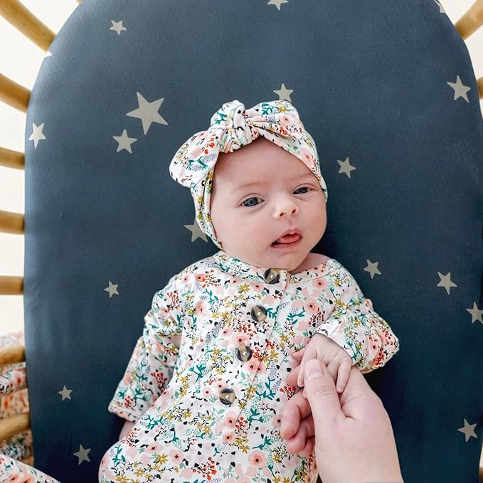 Stretchy Ultra Soft Fitted Bassinet Sheets Set 3 Pack, Universal Fit for Bassinets Baby Cradle Moses Basket Oval Rectangle Mattress Safe and Snug, Stylish Bassinet Sheet of Elephant Print