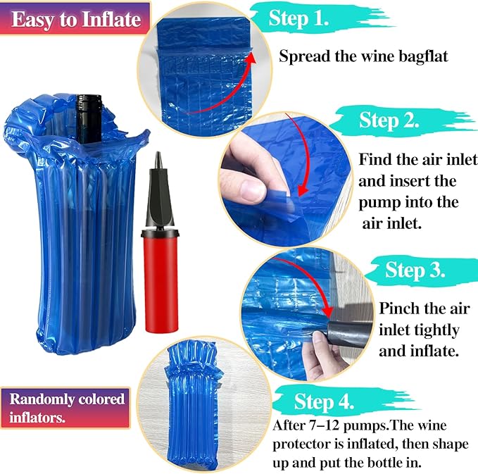 Wine Travel Bags for wine Bottles Airplane,Blue Wine Protector for Luggage,8 Packs Reusable Inflatable Wine Shipping Sleeves