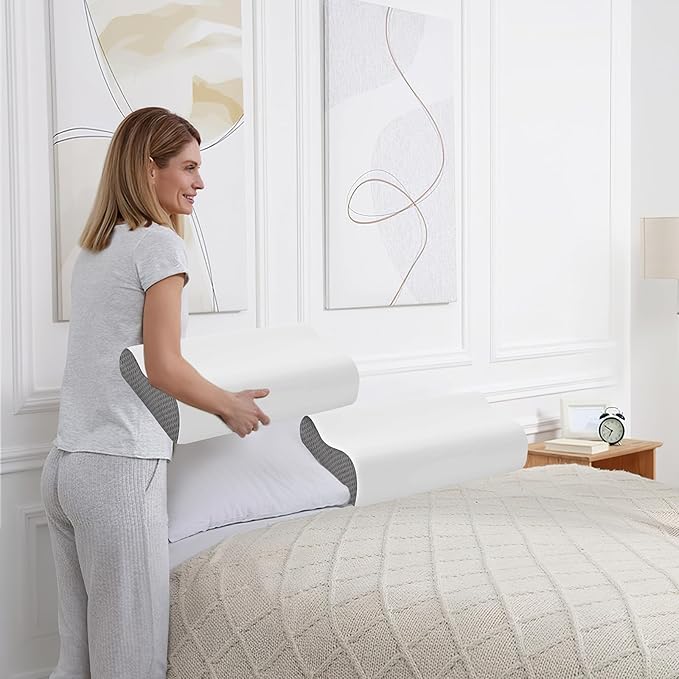2 Pack Memory Foam Cooling Bed Pillows for Sleeping, Ergonomic Cervical Pillow for Neck and Shoulder Pain Relief, Adjustable Cold Pillow Set of 2,with Pillowcase (Grey)
