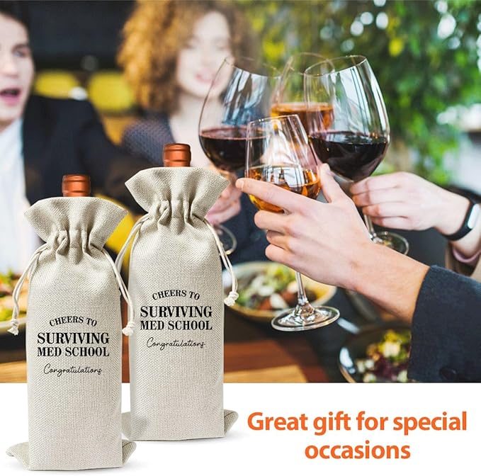 Med School Graduation Gift Wine Bag For Her Him Girl Women, Nurse Doctor Pharmacist Dentist Graduation Gift, Party Gift Decoration, Nurse Day Week Gift, Cotton Linen Wine Gift Bag With Drawstring