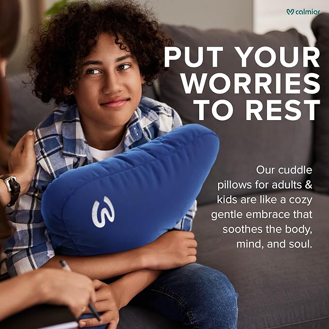 Calmier - 12 lb Sensory Weighted Pillow - Glass Bead Filled Hug Pillow - Ultra Plush Cozy Weighted Pillows for Adults and Kids - Child Sensory Pillow - Weighted Lap Pad (Blue - Minky, 12 LBS)