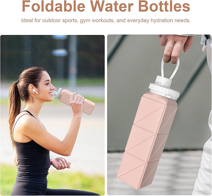Collapsible Water Bottles 2 pack Travel Water Bottle Portable Hiking Water Bottle Leakproof Reusable BPA Free Silicone Water Bottles Durable Lightweight Bottle for Travel Camping Gym Sports