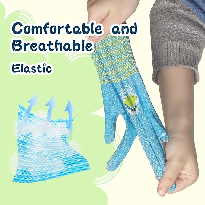 Schwer 2 Pairs MINI-KIDDO Kids Gardening Gloves MN1917, ANSI A6 Cut Resistant Kids Work Gloves, Kids Fishing Gloves, Food Grade Kids Gloves for Gardening, Wood Carving, Kitchen and DIY (XS, 6–8 Years)