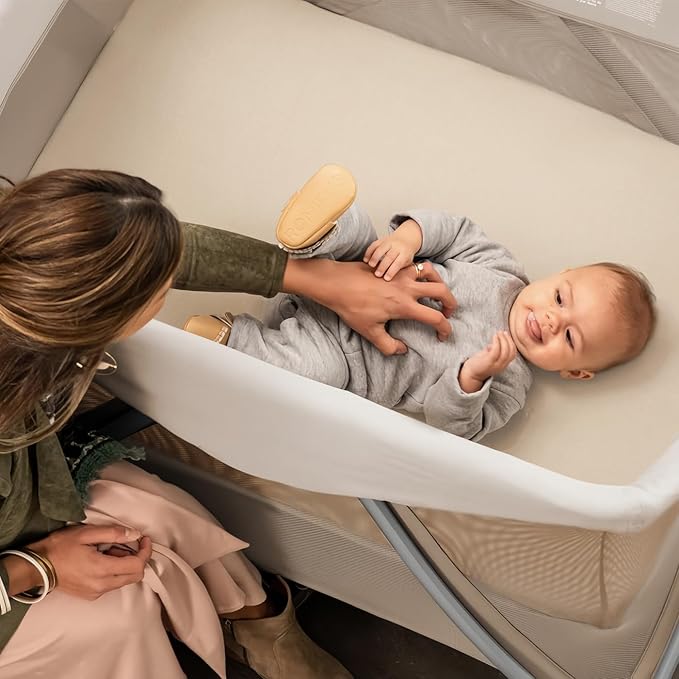 GRSSDER Mini Crib Sheets Fitted, Pack and Play Sheets 2 Pack, Ultra Soft Stretchy Pack N Play Sheets, Universal Fit for Playard Mattress, Jersey Crib Sheets Neutral for Boys and Girls, Beige/Gray