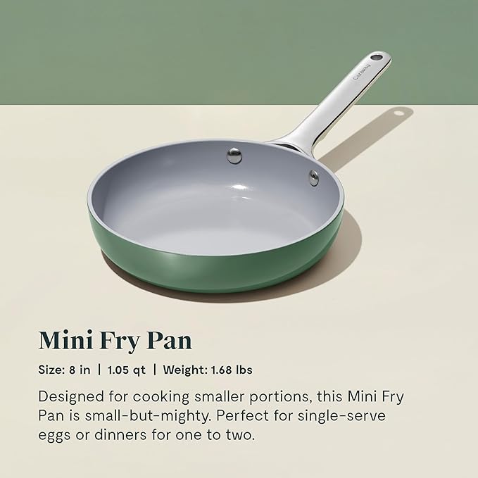 Caraway Mini Cookware Set - Non-Stick Ceramic Fry Pan (1.05 qt, 8") & Sauce Pan (1.75 qt) - Non Toxic, PTFE & PFOA Free - Oven Safe & Stovetop Agnostic (Gas, Electric & Induction) - Sage