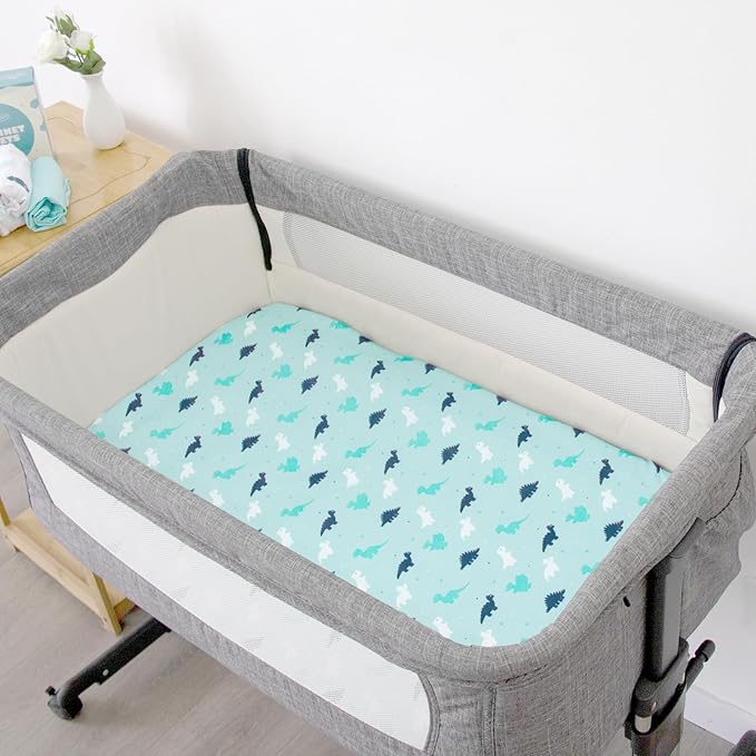 Bassinet Sheets 4 Pack Fit for Fodoss, Cloud Baby, RICUTON, Yacul, VaVaSoo Rocking, Simmons Kids Bassinet(not for Twins) and Graco Travel Lite, Ultra Soft Skin-Friendly, Aqua Dinosaurs & White Ocean