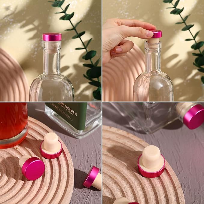 T-shaped Stopper Cork Wine Stopper Bottle Stoppers Reusable Wine Bottle Stopper Sealing Plug Bottle Cap for Wine Beer Bottles DIY Craft (Rose Red, 24)
