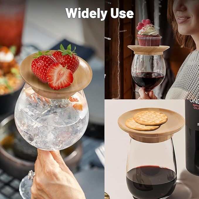 Wine Glass Charcuterie Topper, 4Pcs Charcuterie Wine Toppers, Wine Glass Charcuterie Board Topper, Bamboo Dessert Plates for Family Restaurants Bars (4 Pack)
