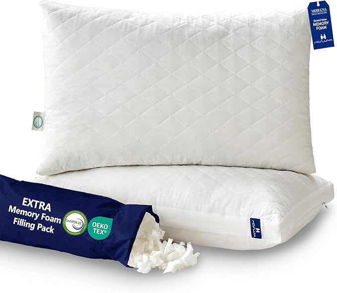 Memory Foam Pillows Queen Size Set of 2,Adjustable Gusseted Bed Pillow for Sleeping,2 Pack Soft Pillows for Side, Back or Stomach Sleepers (20 x 30 in, White)