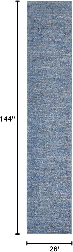 Nourison Essentials Indoor/Outdoor Blue/Grey 2'2" x 12' Area Rug, Easy Cleaning, Non Shedding, Bed Room, Living Room, Dining Room, Backyard, Deck, Patio (2x12)