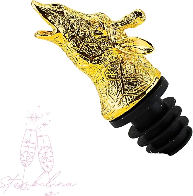 Wine & Olive Oil Pourer | Gold Color Stainless Steel | Bottle Stopper Aerator for Whiskey and Liquor | Decanter and Bar Tools Accessories and Gift Set Ideas for Her and Him (GIRAFFE)