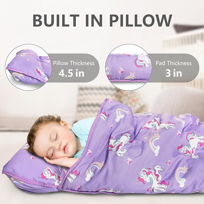 Nap Mat- Toddler Nap Mat with Pillow & Fleece Blanket- 55''*35''*3'' Nap Mat for Toddlers- Nap Mats for Preschool, Daycare