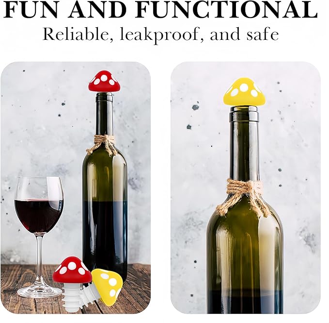TOCCOOL4 Pack Wine Bottle Stoppers in Mushroom shape, Reusable Silicone Beverage Bottle Stopper, Beer Glass Bottle Sealer Stoppers