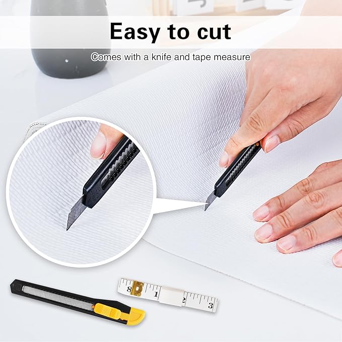 Shelf and Drawer Liner for Kitchen Cabinet-12 in x 20 FT Non-Adhesive Cabinet Liners for Shelves Non-Slip Waterproof Kitchen Drawer Liners Contact Paper Shelf Paper with Knife and Tape Measure