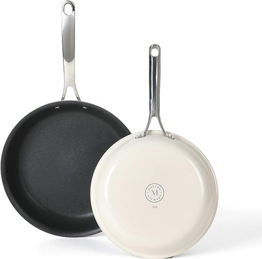 MARTHA STEWART Lockton 2 Piece 10" & 12" Heavy Gauge Aluminum Premium Nonstick Fry Pan Set - Linen