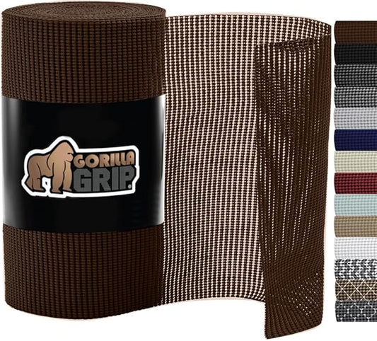 Gorilla Grip powerGRIP Drawer Shelf and Cabinet Liner, Thick Strong Hold, Non-Adhesive Liners Protect Kitchen Cabinets and Cupboard, Bathroom Drawers, Easy Install, Breathable Mat, 12" x20', Chocolate