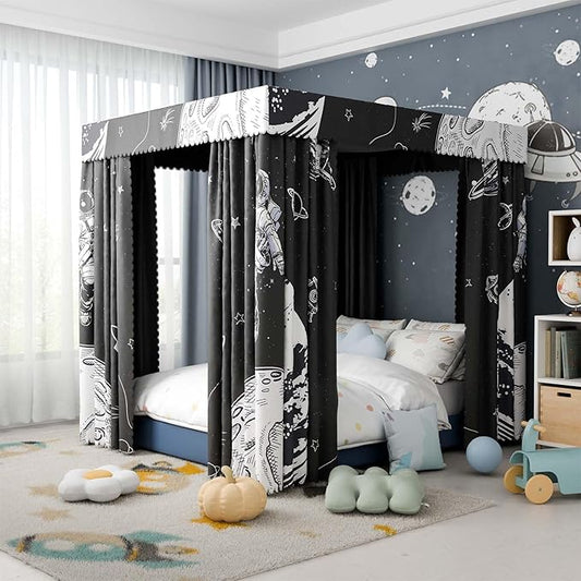 Astronaut Canopy Bed Curtains - 4 Corner Post Bed Curtains Canopy Twin Bed Canopy Curtains for Children Girls Bedroom Decoration(Astronaut, Twin)