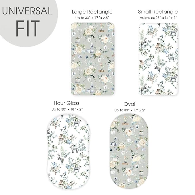 Stretchy Bassinet Mattress Sheets, Ultra Soft Bassinet Sheet 2 Pack, Universal Fitted for Oval Hourglass Rectangular Bassinet Mattress Pad Safe and Snug, Stylish Print Baby Sheets
