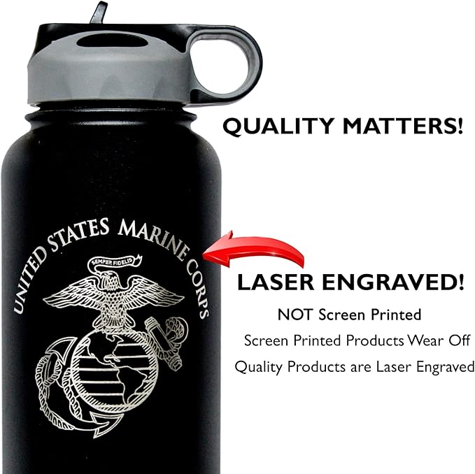 32oz USMC Stainless Steel Water Bottle with Engraved EGA Logo - Marine Corps Pride on the Go - USMC Gift | Disabled USMC Vet Owned SMALL Business