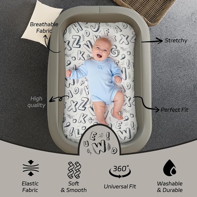 4 Pack Breathable Bassinet Sheets for Baby Boys Neutral Unisex Soft Bassinet Fitted Sheets for Toddler Travel Bassinet (Letter)