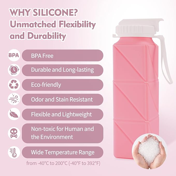 20 oz Water Bottles Collapsible (Set of 4) | BPA Free Leakproof Lightweight Foldable Silicon Water Bottles | Twistable Water Cup | for Travel Gym Hiking Camping Running Cycling Sports