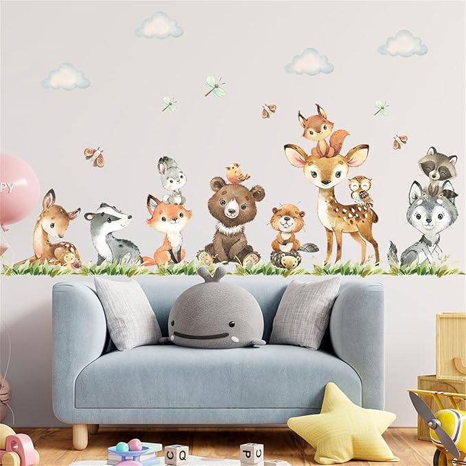 Jungle Animals with Tree Plant Wall Decals Monkey Lion Tiger Wall Stickers Baby Nursery Kids Room Living Room Home Decor (Animal6)