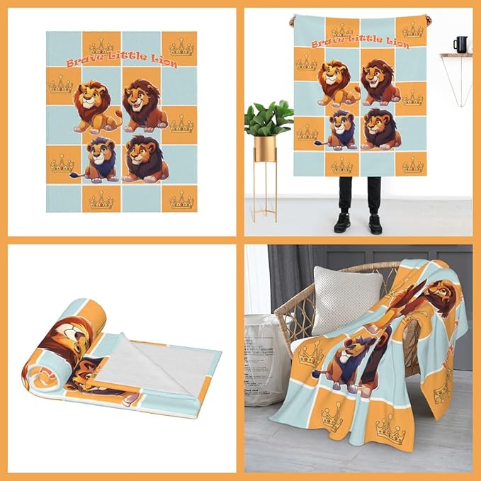 Cute Cartoon Flannel Blanket for Kids, 50" L x 60" W Inches โ Soft and Cozy Plush Throw Blanket for Boys and Girls โ Perfect for Bed, Couch, or Travel (Lion)