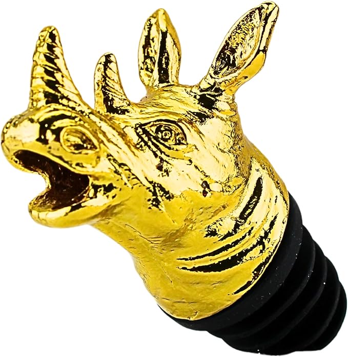 Wine & Olive Oil Pourer | Gold Color Stainless Steel | Bottle Stopper Aerator for Whiskey and Liquor | Decanter and Bar Tools Accessories and Gift Set Ideas for Her and Him (RHINO)