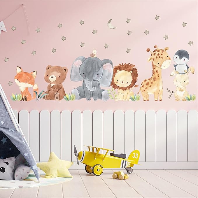 Jungle Animals with Tree Plant Wall Decals Monkey Lion Tiger Wall Stickers Baby Nursery Kids Room Living Room Home Decor (Animal1)