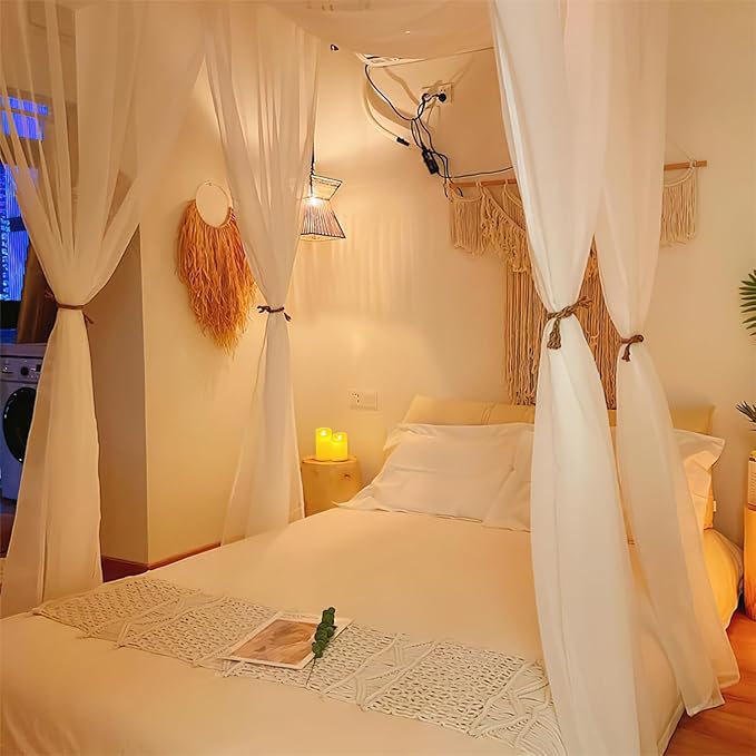 Bed Canopy for Girls 2pcs King Canopy Bed Curtains 30*228in White Tulle Canopy Bed Scarf for Queen & Full Bed,Sheer Bed Drapes,Twin Girls Canopy Bed Decor for Baby Crib,Kid Adult Beds(Not With Frame)