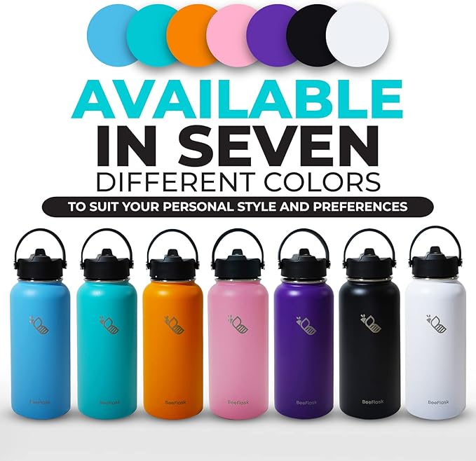Sports Water Bottle - 32 Oz, Includes 50 Cute Flask Stickers, 3 Lids (With straw), Vacuum Insulated, 308 Stainless Steel | Turquoise