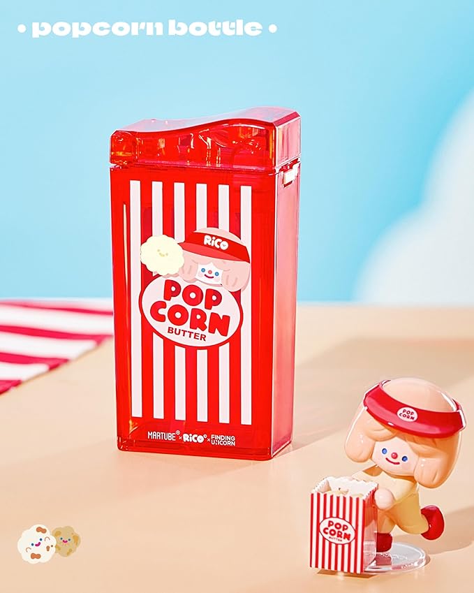 Cute Popcorn Water Bottle with Straw, Portable Water Bottle with Leak-Proof, Pop-Up Spout Cover for School, Sports, Hiking, Camp & More(8.45 oz)