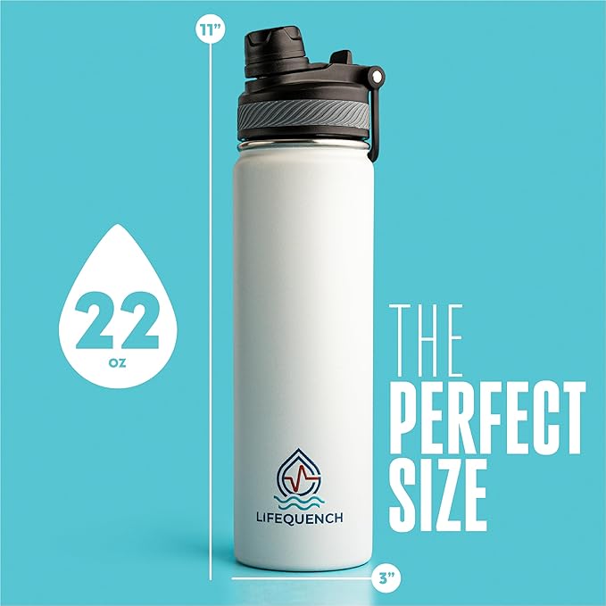 Insulated Water Bottle with Straw and Handle 22 oz-Stainless Steel Water Bottles with Straw, Dual Cap Function & Sleeve, Keeps Drinks Hot Up to 12 Hours & Cold Up to 24 Hours (White)