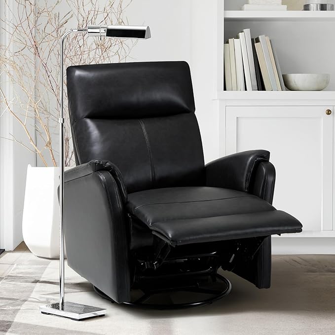 Swivel Rocking Recliner Glider Chair, Leather Reclining Rocker Chair with Footrest for Living Room, Nursery, Office, Bedroom, Ergonomic High Backrest, Wide Seat Cushion and Metal Base-Charcoal