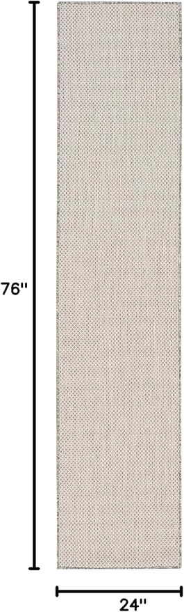 Nourison Courtyard Textured Ivory Silver 2' x 6' Area Rug, Easy Clean, Non Shedding, Bed Room, Living Room, Dining Room, Kitchen (2x6)