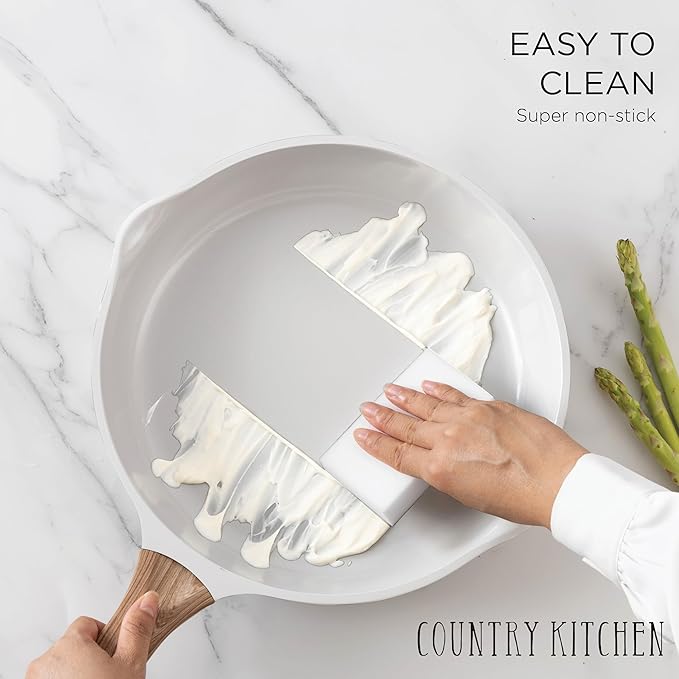 Country Kitchen Pots and Pans Set Nonstick, Cast Aluminum Kitchen Cookware Set with Utensils, 14 Pcs Non Stick Cooking Set w/Frying Pans & Saucepans