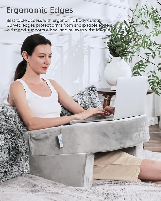 Weighted Idea Reading Pillow for Gaming, Extra Large Arm Rest Pillow for Adult,Lap Desk Pillow Gaming Pillow with 2 Side Pockets for Gaming, Reading, Working Sitting in Bed Floor Sofa (Grey)