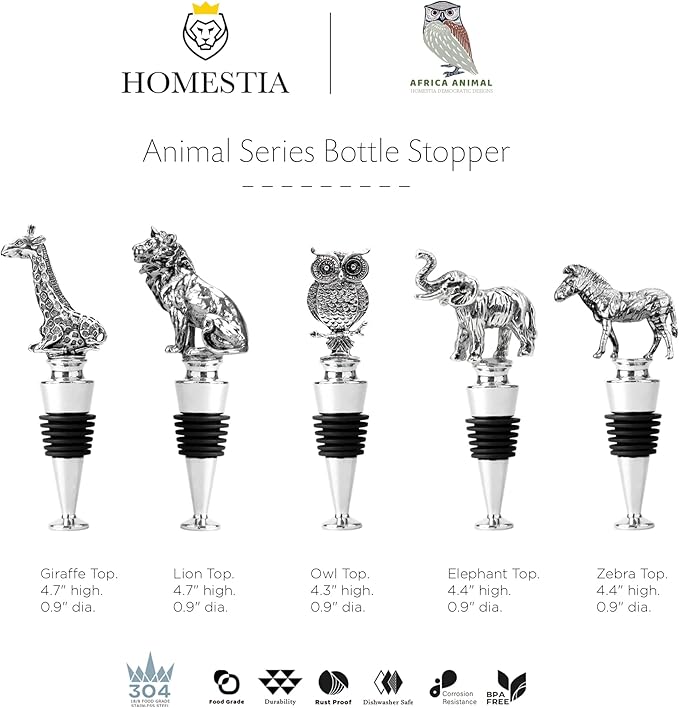 Homestia Wine Bottle Stoppers for Glass Bottles, Zebra Bottle Stopper Reusable Wine Corks Wine Tool, Zinc-Alloy Silicone Wine Stoppers, Wine Toppers with Decors