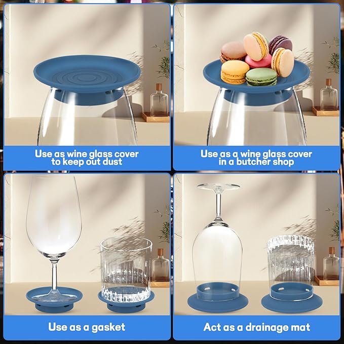 4 Pack Wine Glass Charcuterie Topper, Mini Charcuterie Boards for Wine Glass, Charcuterie Wine Glass Topper, Reusable Wine Glass Topper Coasters Plate for Family Gatherings and parties(Blue)