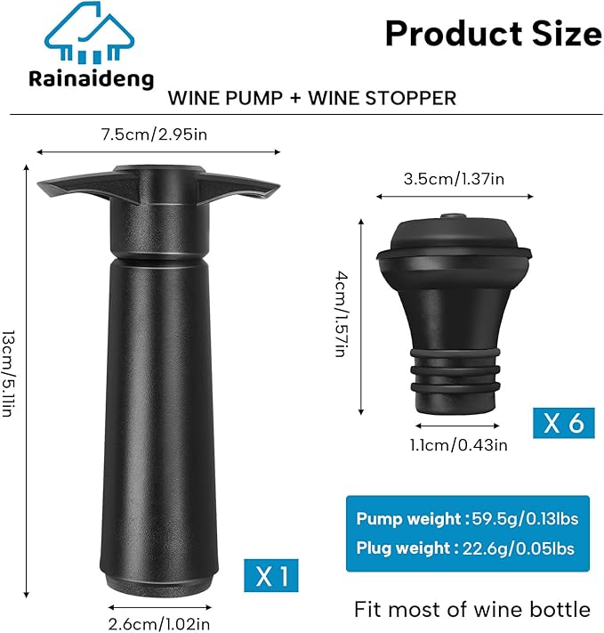 Wine Saver Pump with 6 Vacuum Stoppers,Wine Stopper, Wine Preserver, Wine Pump and Wine Vacuum Stopper are Black,Reusable Bottle Sealer Keeps Wine Fresh, Ideal Wine Accessories Gift
